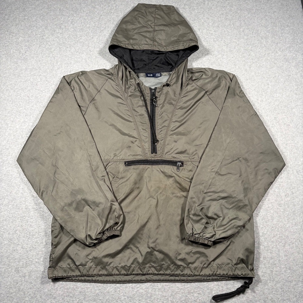 Vintage GAP Anorak Windbreaker Jacket Men Medium Olive Green Hooded Pullover